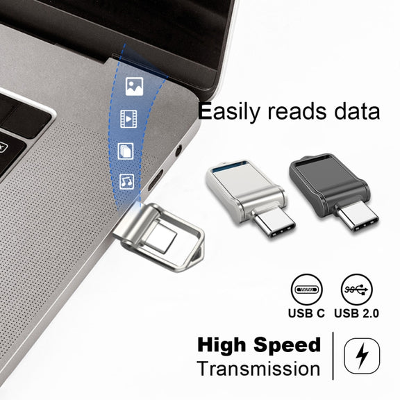128GB USB 2.0 + Type-C/USB-C High Speed Mini Computer and Phone Dual-purpose Rotary U Disk(Silver)