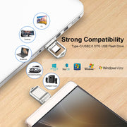 128GB USB 2.0 + Type-C/USB-C High Speed Mini Computer and Phone Dual-purpose Rotary U Disk(Silver)