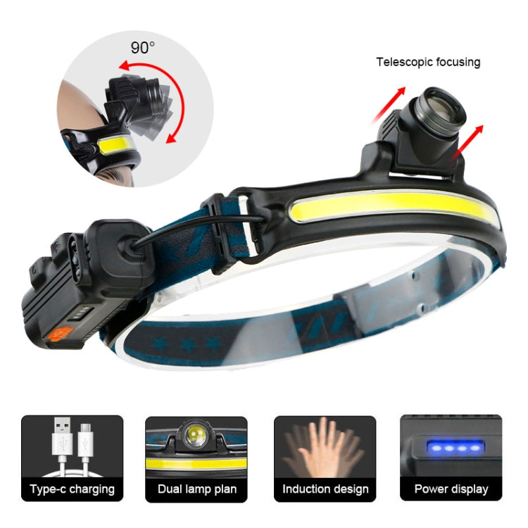 W678-2 Zoom XPG + COB Sensor Headlight Flashlight 6 Lighting Modes Rechargeable Head Lamp - Headlamp by PMC TechLife | Online Shopping South Africa | PMC TechLife