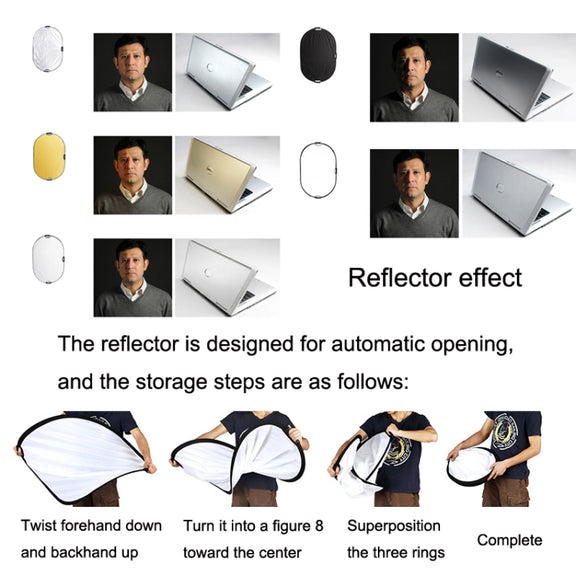 Selens  5 In 1 (Gold / Silver  / White / Black / Soft Light) Folding Reflector Board, Size: 120x180cm
