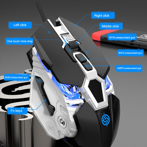 K-Snake Q18 9 Keys 6400DPI Glowing Machine Wired Gaming Mouse, Cable Length: 1.5m(Black)