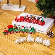 Christmas Decoration Wooden Train Kindergarten Christmas Festival Gift(Green 4 Section)