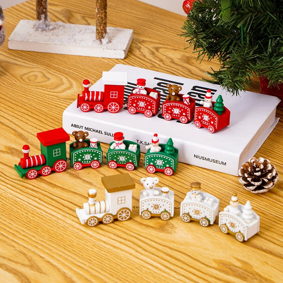 Christmas Decoration Wooden Train Kindergarten Christmas Festival Gift(Green 4 Section)