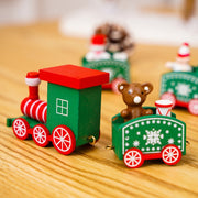Christmas Decoration Wooden Train Kindergarten Christmas Festival Gift(Green 4 Section)