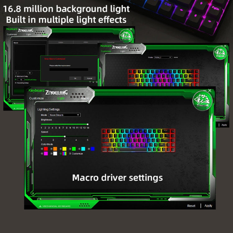 ZIYOU LANG T8 68 Keys RGB Gaming Mechanical Keyboard, Cable Length: 1.5m, Style: Micro Light Version Green Shaft