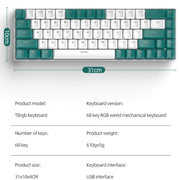 ZIYOU LANG T8 68 Keys RGB Gaming Mechanical Keyboard, Cable Length: 1.5m, Style: Micro Light Version Green Shaft
