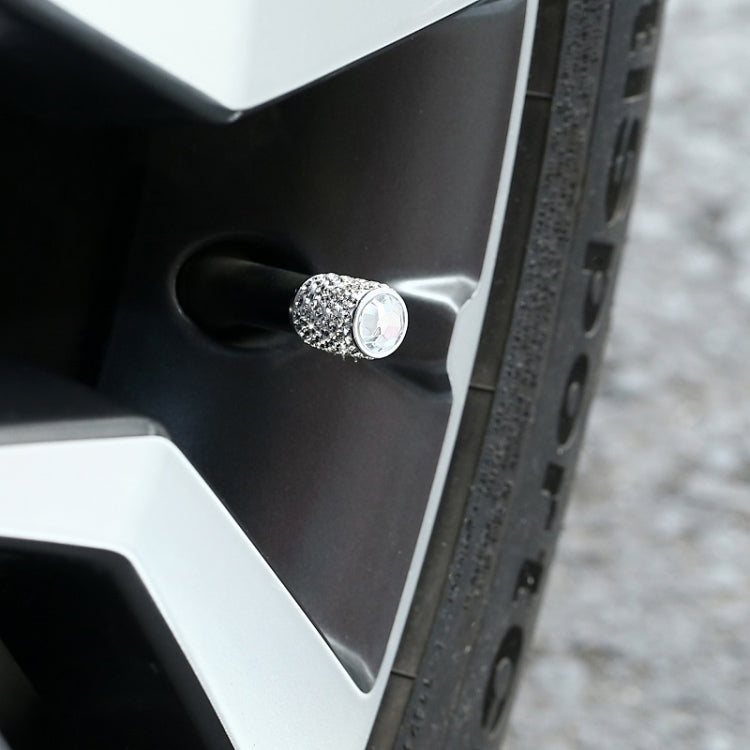Car Tyre Aluminium Full Diamond Valve Cap With Seal(White)