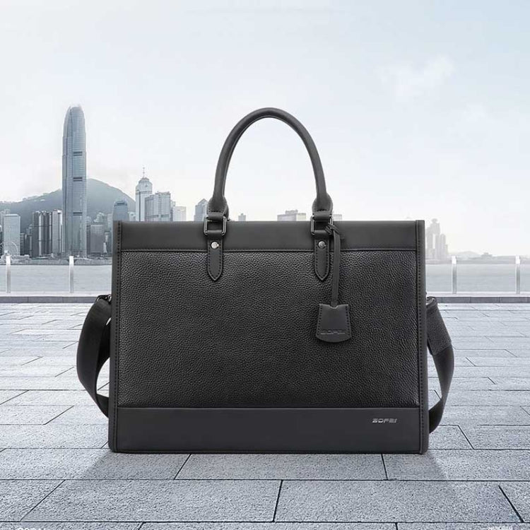 Bopai 11-98811 Leather Business Large-capacity Laptop Handbag Messenger Briefcase(Black) - free shipping - PMC Jewellery - Order now!