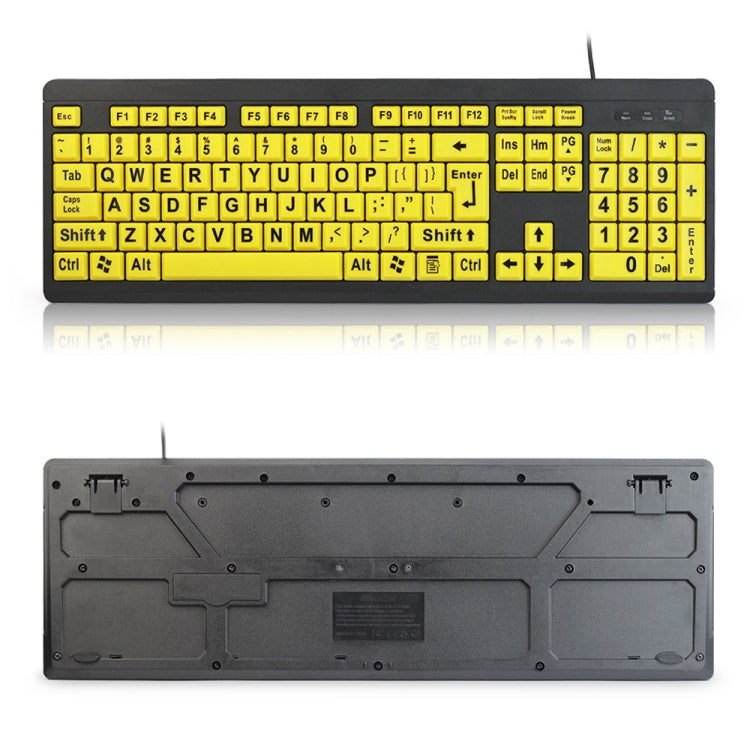 T801 104 Keys Special People Children Old Man Big Letters USB Wired Keyboard, Cable Length: 1.38m(Yellow)