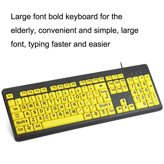 T801 104 Keys Special People Children Old Man Big Letters USB Wired Keyboard, Cable Length: 1.38m(Yellow)