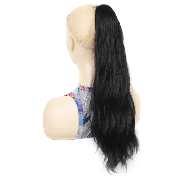 P96 Clip-On Wig Long Ponytail Water Ripple Long Curly Wig(1B)