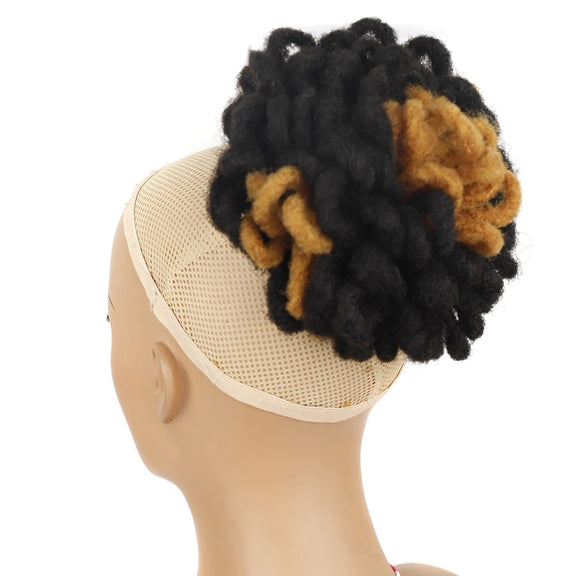 LSFBZB Drawstring Dreadlocks Wig Caterpillar Dreadlock Shaggy Hair Bun, Spec: 1BH27