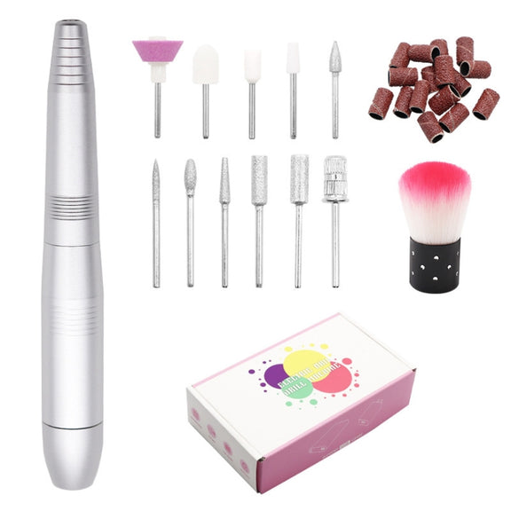 USB Plug Aluminum Nail Drill Machine Electric Manicure Milling Cutter Set(Silver)