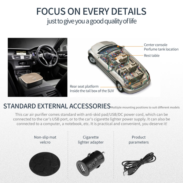 Nobico J007 USB Negative Ion Car Air Purifier, Style: English Modle(Water Pattern Gold) - free shipping - PMC Jewellery - Order now!