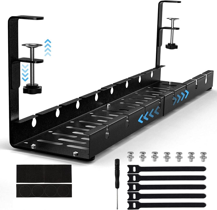 Stretchable Under Desk Cable Management Tray Carbon Steel Cable Organizer Cable Storage Rack(Black) - Shelf & Hooks by PMC TechLife | Online Shopping South Africa | PMC TechLife