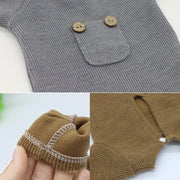 Newborn Photography Clothing Baby Knitted Jumpsuit + Hat + Mouse Doll Three-Piece Set(Brown)