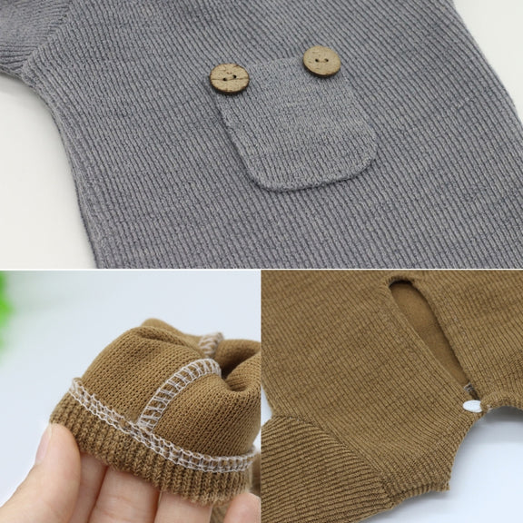 Newborn Photography Clothing Baby Knitted Jumpsuit + Hat + Mouse Doll Three-Piece Set(Grey)