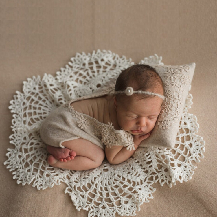 Hollow Lace Round Blanket + Pillow Suit Baby Photography Props(Light Green)