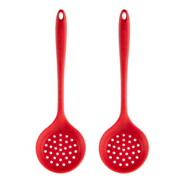 2pcs Non-stick High Temperature Resistant Silicone Cookware, Style: Leak Spoon(Red)
