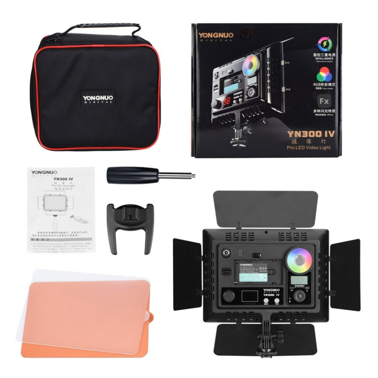 YONGNUO YN300IV Four Generations RGB Full Color Photography Lamp Double Color LED Fill Light, Style: EU Plug Power Adapter