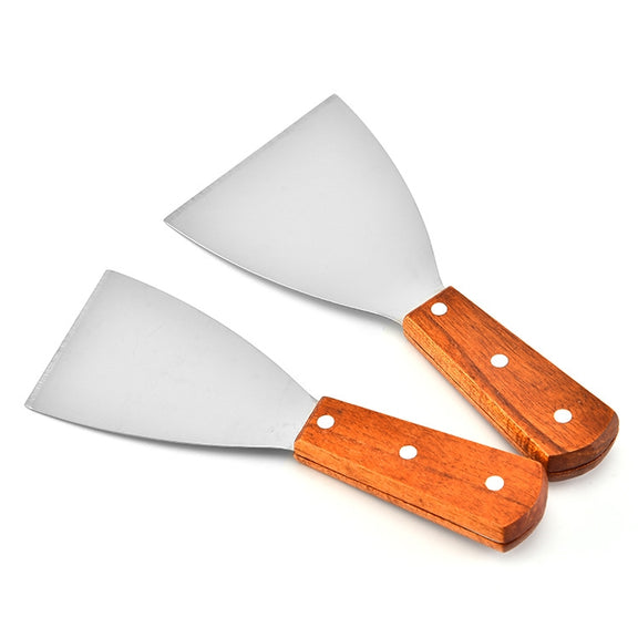 2pcs Stainless Steel Pizza and Steak Shovel Wooden Handle Slanted Shovel Kitchen Tool, Size: L