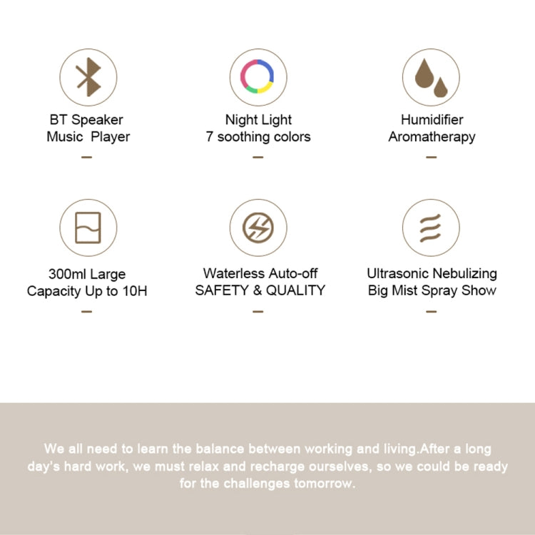 300ml Bluetooth Clock Aromatherapy Humidifier with Seven-color Ambient Light,EU Plug(Gray White) - free shipping - PMC TechLife - Order now!