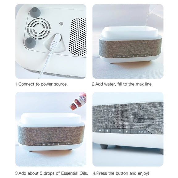 300ml Bluetooth Clock Aromatherapy Humidifier with Seven-color Ambient Light,EU Plug(Gray White)