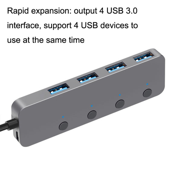 HS0059 Independent Switch USB 3.0 4 Ports Extension Type-C / USB-C Aluminum Alloy HUB, Cable Length: 120cm