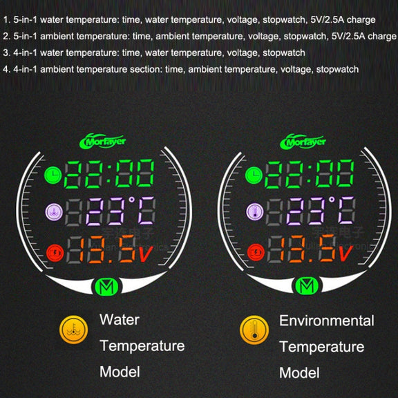Morfayer YL-M05 5 In 1 Environmental Temperature Model 9-24V LED Night Vision Motorcycle Modification Instrument