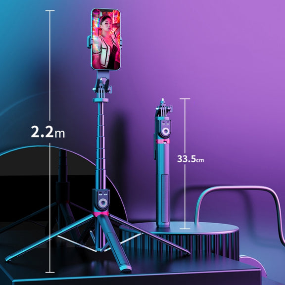 360-degree Rotating Foldable Bluetooth Selfie Sticks Live Stand, Spec: P225 TK (Single Clip)