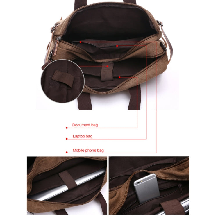 Casual Canvas Three-Purpose Business Briefcase Computer Bag, Color: Khaki Large