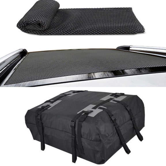 15 Cubic Foot Car Universal Rainproof Roof Luggage Outdoor Camper Roof Bag + Non-slip Mat(Black)