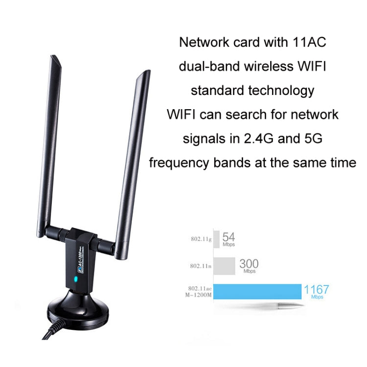 1200m Wireless Network Card 802.11AC USB3.0 Dual Frequency 2.4G/5.8G WiFi Receiver - USB Network Adapter by PMC Jewellery | Online Shopping South Africa | PMC Jewellery | Buy Now Pay Later Mobicred