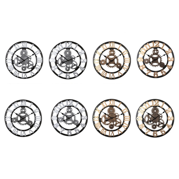 Vintage Wooden Round Gear Silent Wall Clock Rome Number  58cm 4 Gears Silver - Wall Clock by PMC TechLife | Online Shopping South Africa | PMC TechLife