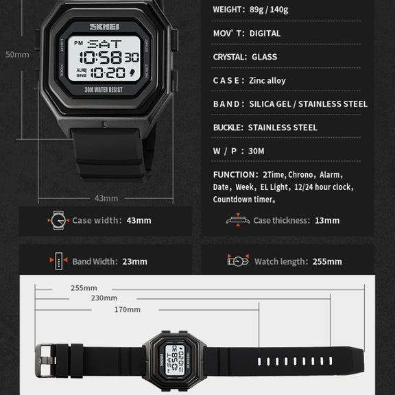 SKMEI 1875 Men Outdoor Electronic Watch Timing Multi-Functional Watch, Style: Silicone Band White Machine