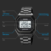 SKMEI 1875 Men Outdoor Electronic Watch Timing Multi-Functional Watch, Style: Steel Band White Machine
