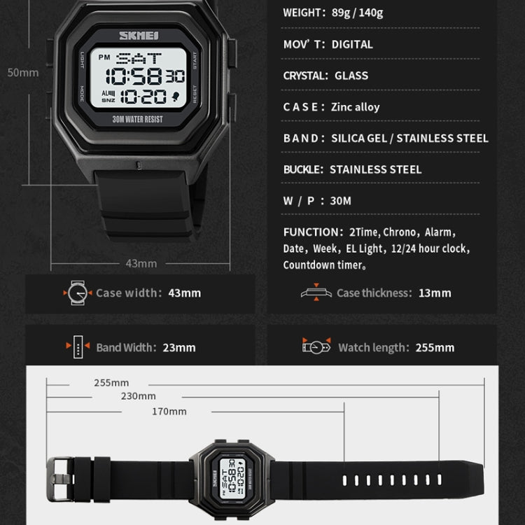 SKMEI 1875 Men Outdoor Electronic Watch Timing Multi-Functional Watch, Style: Steel Band White Machine