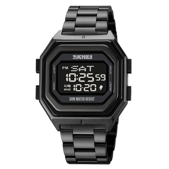 SKMEI 1875 Men Outdoor Electronic Watch Timing Multi-Functional Watch, Style: Steel Band Black Machine