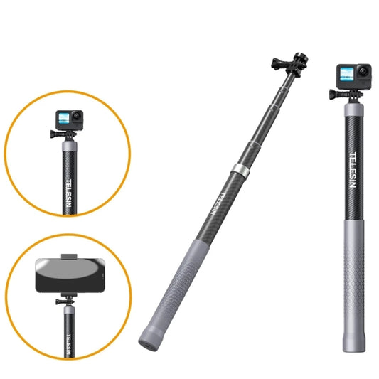 TELESIN 1.2m Carbon Fiber Monopod Selfie Stick With 1/4 Screw For Action Cameras - Extendable Pole by TELESIN | Online Shopping South Africa | PMC Jewellery | Buy Now Pay Later Mobicred