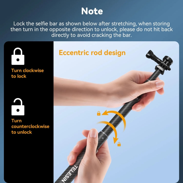 TELESIN 1.2m Carbon Fiber Monopod Selfie Stick With 1/4 Screw For Action Cameras - Extendable Pole by TELESIN | Online Shopping South Africa | PMC TechLife | Buy Now Pay Later Mobicred