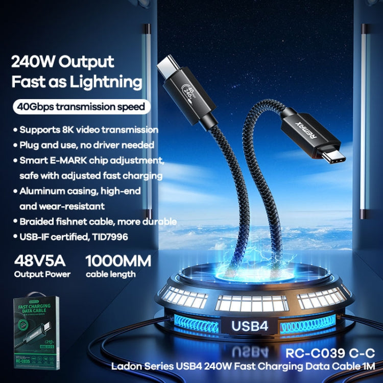 Remax  RC-C039  Dual USB-C / Type-C Compatible with USB4.0  240W Fast Charging Data Cable, Length:1m - USB-C & Type-C Cable by REMAX | Online Shopping South Africa | PMC TechLife | Buy Now Pay Later Mobicred