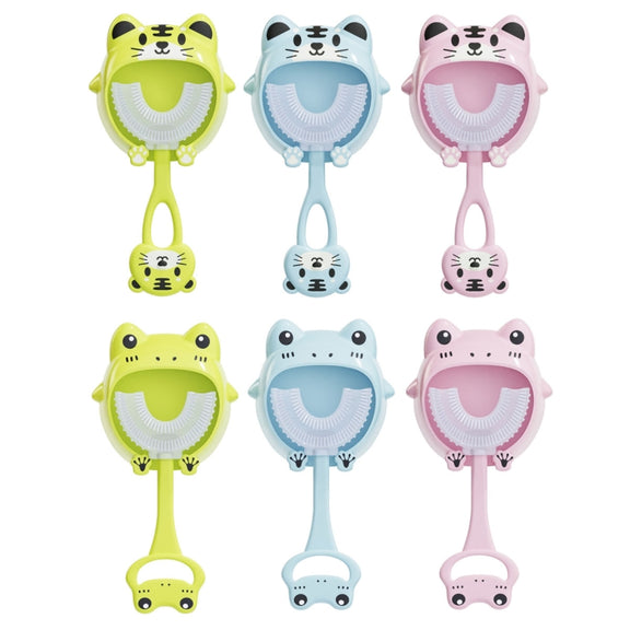 S8 2pcs Children Cartoon Animal Manual U-shaped Silicone Toothbrush for 2-12 Years Old(Green Frog)