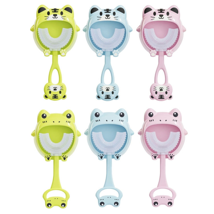 S8 2pcs Children Cartoon Animal Manual U-shaped Silicone Toothbrush for 2-12 Years Old(Green Frog)