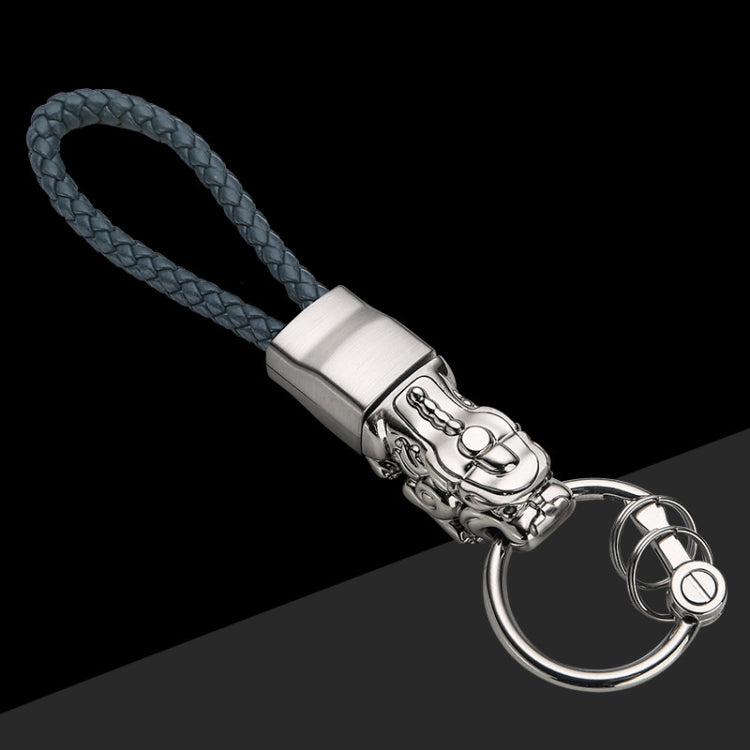 Braided Leather Rope Brave Troops Keychain With LED Light Metal Pendant(White+Gray Rope) - Key Rings by PMC Jewellery | Online Shopping South Africa | PMC Jewellery | Buy Now Pay Later Mobicred