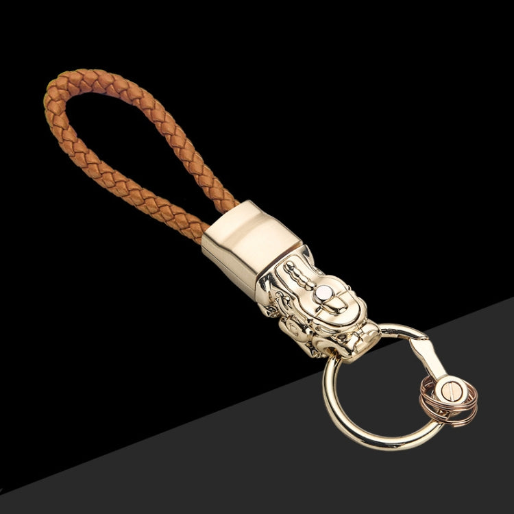 Braided Leather Rope Brave Troops Keychain With LED Light Metal Pendant(Golden+Orange Rope) - Key Rings by PMC Jewellery | Online Shopping South Africa | PMC Jewellery | Buy Now Pay Later Mobicred