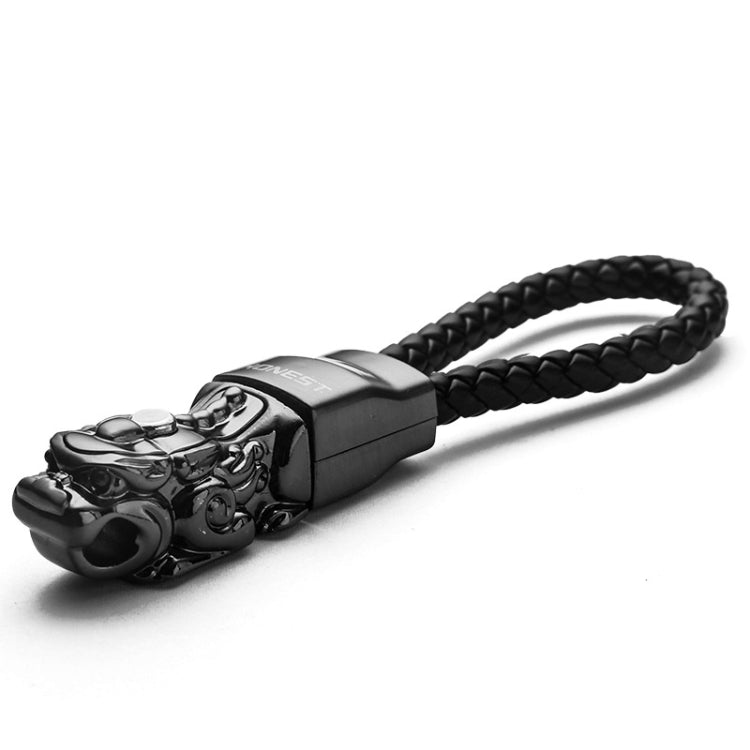 Braided Leather Rope Brave Troops Keychain With LED Light Metal Pendant(Black+Black Rope) - Key Rings by PMC Jewellery | Online Shopping South Africa | PMC Jewellery | Buy Now Pay Later Mobicred