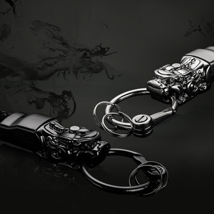 Braided Leather Rope Brave Troops Keychain With LED Light Metal Pendant(Golden+Orange Rope) - Key Rings by PMC Jewellery | Online Shopping South Africa | PMC Jewellery | Buy Now Pay Later Mobicred