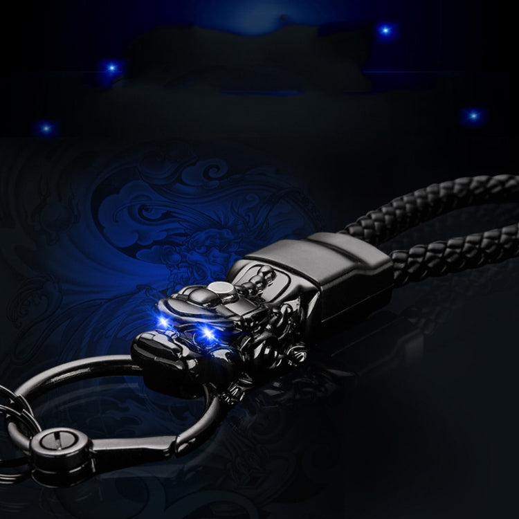 Braided Leather Rope Brave Troops Keychain With LED Light Metal Pendant(Black+Black Rope) - Key Rings by PMC Jewellery | Online Shopping South Africa | PMC Jewellery | Buy Now Pay Later Mobicred