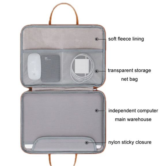 Baona Leather Fully Open Portable Water-resistant Computer Bag, Size: 13/13.3 inches(Gray Brown)