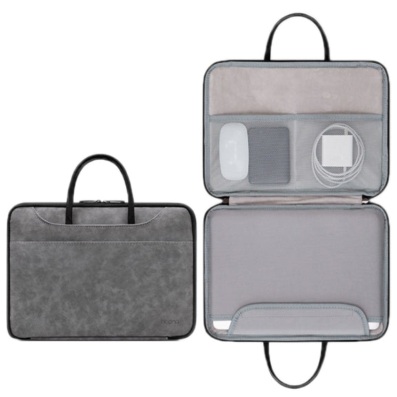 Baona Leather Fully Open Portable Water-resistant Computer Bag, Size: 14 inches(Gray Black)
